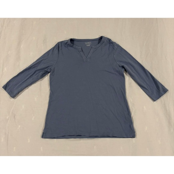LL Bean Tops - LL Bean Blue Slub Knit V Neck 3/4 Sleeve Tunic Top Women's M Reg